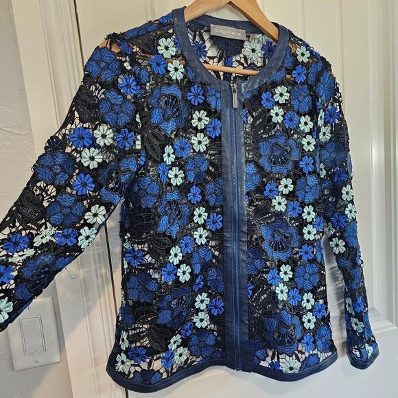 Bagatelle Floral Jacket Womens Small Blue Embroidered Floral Whimysgoth Sheer - Picture 3 of 10